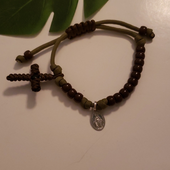 NEW! Rosary Bracelet HANDMADE Brown on Olive - Picture 3 of 9